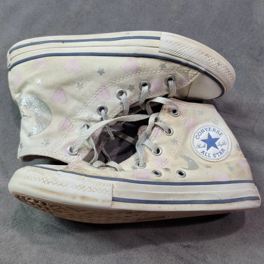 Converse All Star High Top Sneakers Kids Size 1 Youth Cream Pink‎ Moon Stars